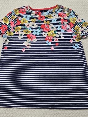 Joules Harbour T-Shirt Womens Top Size UK 10 Navy Floral Print Short Sleeve